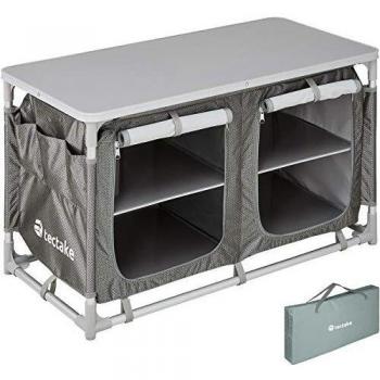 Cocina de Camping Plegable con 4 Estantes y Compartimentos con Cierre de Cremallera - 97x47,5x56,5cm - Color Gris