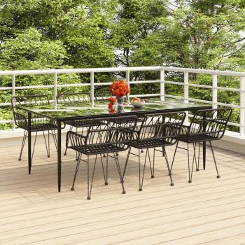 7-Piece Black Poly Rattan Garden Dining Set