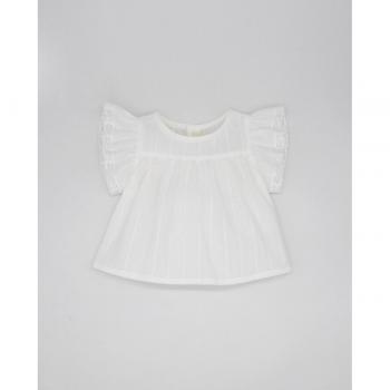Blusa de bebé niña de algodón en color blanco con cenefas rombos y manga volante ancho