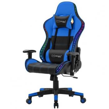 Silla Gaming Ergonómica ML-Design con Iluminación LED RGB y Altavoces Bluetooth Azul, Asiento Giratorio Ajustable en Altura, Reposabrazos y Cojín Lumbar