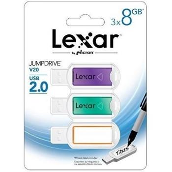 Lexar JumpDrive V20 - Memoria USB 2.0 de 8 GB, 3 unidades, color violeta