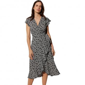 Vestido de playa largo con volantes a rayas y flores negro