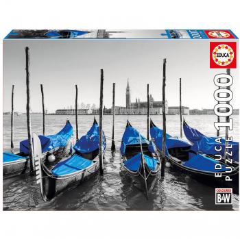 PUZZLE 1000 PIEZAS GÓNDOLAS EN VENECIA BLANCO Y NEGRO CON TOQUES DE COLOR