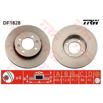 Disco de freno TRW DF1828, disco sólido pintado 241 12,9 4 95