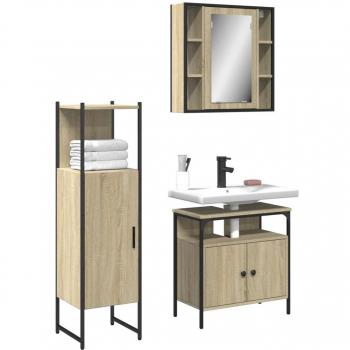 Juego de muebles de baño 3 piezas madera contrachapada roble sonoma marrón