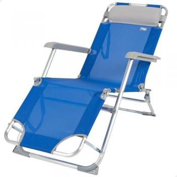Tumbona reclinable Aktive Azul 153 x 33 x 47 cm, plegable con respaldo reclinable en 2 posiciones, fabricada en aluminio, dimensiones de 47 x 95 x 75 cm