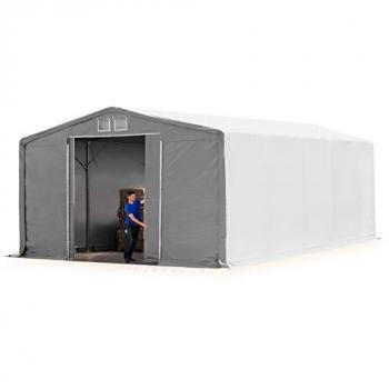 Carpa Industrial 8x10 m con Altura Lateral de 4,0 m y Puerta Corrediza, Lona PVC 850 N Impermeable, Gris sin Estática