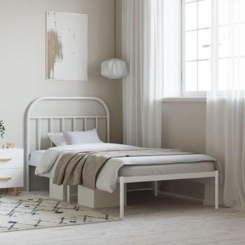 Cama de metal con cabecero blanco 107x203 cm - vidaXL