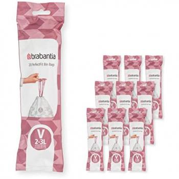 Brabantia PerfectFit Trash Bags Size V (2-3 Litre) - 200 Pack with Drawstring Handles