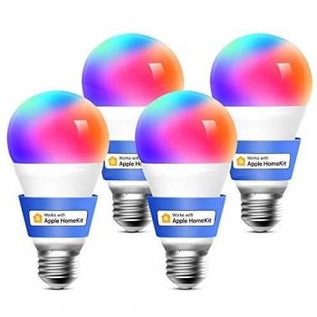 Meross Bombilla LED Multicolor, Inteligente, Wi-Fi, Regulable, Mando a distancia, 60 W, Equivalente a E27, 2700-6500 K, Compatible con Apple HomeKit, Alexa Echo y Google Home. Paquete de 4