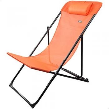 Hamaca plegable jardín multiposición naranja con cojín Aktive, silla tumbona plegable y reclinable, peso máximo 100kg, 3 posiciones, medidas 53x78x87.5cm, antivuelco