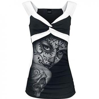 Alchemy England Widow's Weed Mujer Top Negro-Blanco XL, 95% Viscosa, 5% elastán, Regular