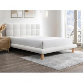 Cama con cabecero acolchado 180 x 200 cm - Tela de rizo - Blanco - FUDALI