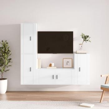 vidaXL Set de muebles para TV 4 piezas madera contrachapada blanco brillo, Mueble de Salón, Mueble TV, Mesa de TV