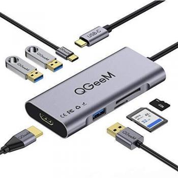 USB C Hub HDMI Adapter,QGeeM 7 in 1 Type C Hub to HDMI 4k,3 USB 3.0 Ports,100W Power Delivery,SD/TF Card Readers Compatible with MacBook Pro 13/15