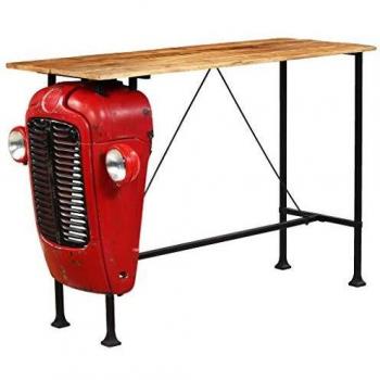 Mesa bar de madera con el frontral de un tractor rojo metal cómo decoración marca vidaXL (60x150x107 cm)