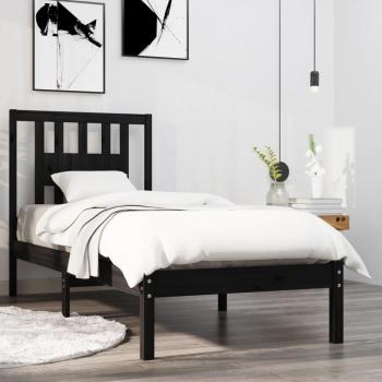 Estructura de cama individual de madera maciza negra 75x190 cm