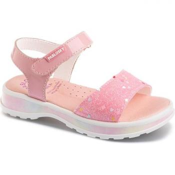 Sandalias Pablosky Charol Rocio Rosa con Corazones y Glitter Cierre Velcro, Sandalias Abiertas de Niña de Piel Color Rosa