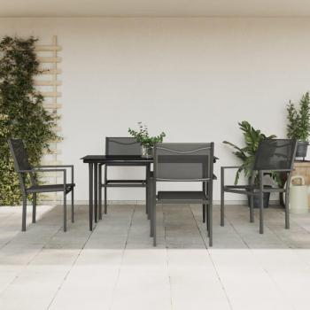 5 Piece Black Steel and Textilene Garden Dining Set