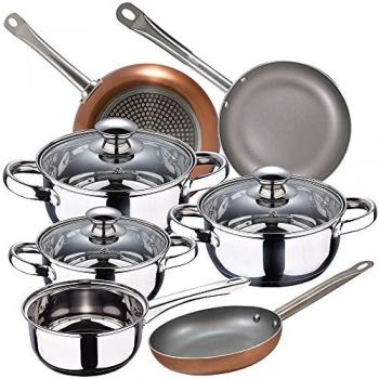 Batería de Cocina San Ignacio Faro 7 Piezas Acero Inoxidable con Sartenes Optimum Plus Aluminio Prensado (18/22/26 cm)