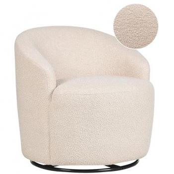 Sillón Giratorio 360° Beige Bouclé con Respaldo Curvo Estilo Glamour Art Deco Base Negra Davik