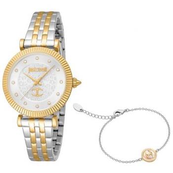Just Cavalli Women's Analog Quartz Watch - JC1L266M0055, Gray/Silver Dial, Gold Stainless Steel Bracelet