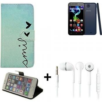 360° Funda Smartphone para Archos 50c Platinum, 'smile' + auriculares | Wallet case flip cover caja bolsa Caso Monedero BookStyle - K-S-Trade