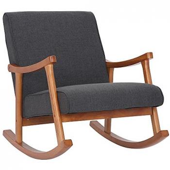 Sillón Mecedora CLP Morelia con base de madera y asiento en tela gris oscuro