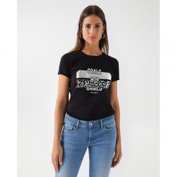 Camiseta de mujer Salsa Jeans de manga corta con dibujo frontal y detalles plateados