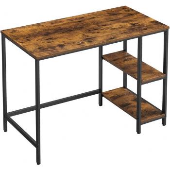 Escritorio Industrial con 2 Estantes Ajustables - Mesa de Trabajo para Oficina o Salón, Estructura de Acero, Marrón Rústico y Negro Tinta