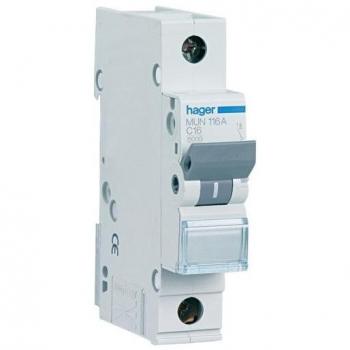 Hager Interruptor Automático Magnetotérmico MU 1P 16A Curva C 6kA MUN116A