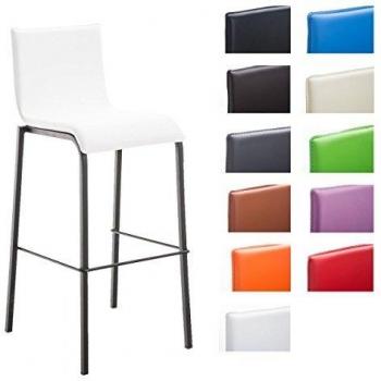 Taburete Avola Apilable con Base de Metal Negro y Asiento de Piel Sintética Blanco 78 cm