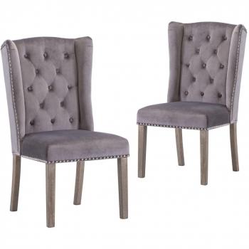 Sillas de comedor de terciopelo gris 2 piezas acolchadas suaves y cómodas con respaldo para salón, cocina y hogar