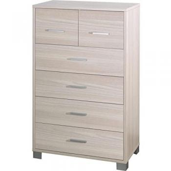 Cajonera alta de madera Olmo claro con 6 cajones 70x41x112 cm