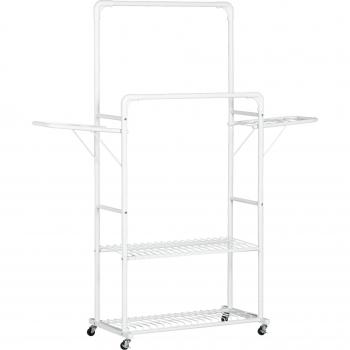 Tendedero de Ropa con Ruedas Vertical 2 Alas Plegables 2 Rieles Colgantes 2 Estantes 153x43,7x171cm Blanco