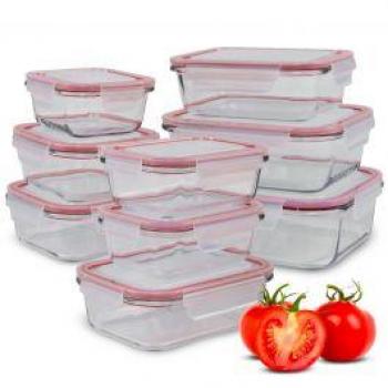 Juego de 9 recipientes de vidrio con tapa hermética, aptos para microondas, lavavajillas y congelador, Classbach C-FHD 4011G