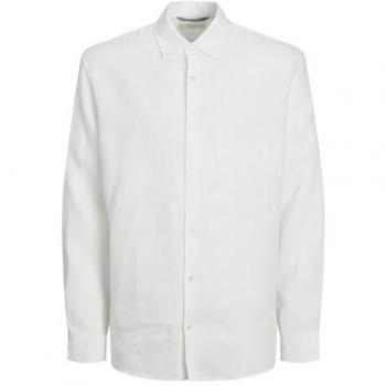 Camisa de Lino Jack & Jones para Hombre, Manga Larga, Color Blanco Brillante, Ajuste Relajado, Talla L