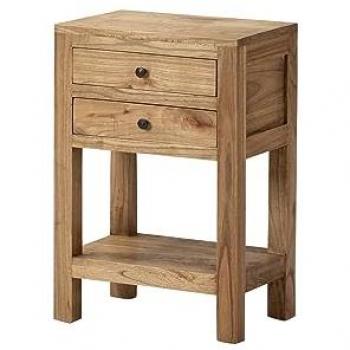 Mesita de Madera Mindi Natural con 2 Cajones - 45x30x66 cm