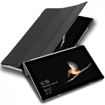Funda para Tableta Microsoft Surface Go en Negro Satén - Cubierta Protectora Fina de Cuero Artificial Estilo Libro Sin Auto Despertar y Función Soporte