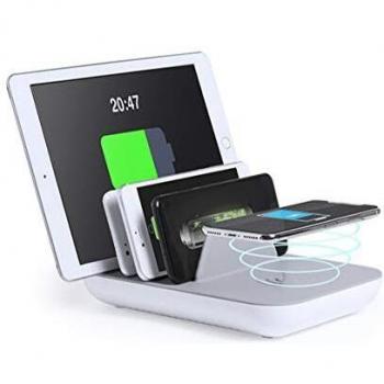 MKTOSASA-Estación de Carga con tecnología Dual de Carga inalámbrica y por Cable de 10.000mAh. Función de Carga rápida y Base Antideslizante. Carga hasta 5 Dispositivos simultáneamente-22x7x15