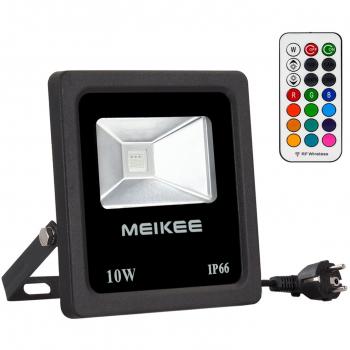 MEIKEE 10W Proyector led RGB en 16 opciones, 4 tipos de modos, Foco led exterior rgb con control remoto IP66, El día lluvioso también es adecuado para Navidad, bodas y otras decoraciones festivas