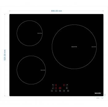 Placa de Inducción Wonder WDI023, 3 Zonas, 60cm, 6200W, Temporizador Integrado, Color Negro