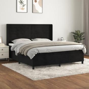 Cama Box Spring con Colchón de Terciopelo Negro 160x200 cm