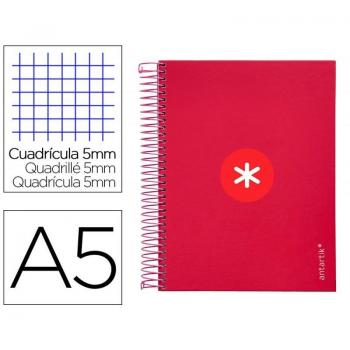 Cuaderno Espiral Liderpapel A5 Micro Antartik Tapa Forrada 120h 100 gr Cuadro 5mm 5 Banda6 Taladros Color Frambuesa