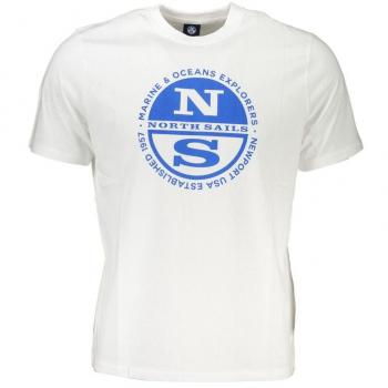 North Sails White Cotton T-Shirt - 3XL, Male, Logo Print, Short Sleeve