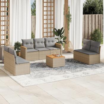 Juego de Sofás de Jardín 8 Piezas con Cojines Beige de Polyrattan PE