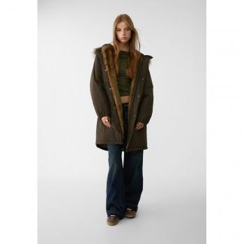 Khaki Faux Fur Hooded Parka L