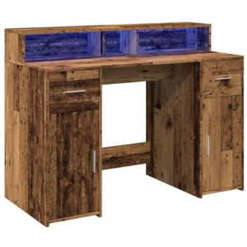 Escritorio con LED de madera ingeniería envejecida 120x55x91 cm