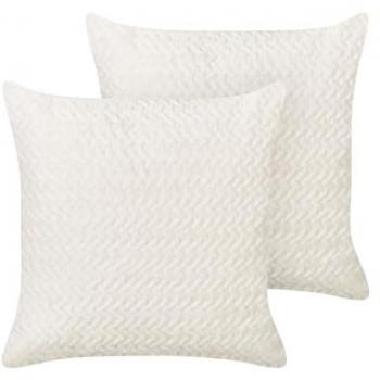 Set de 2 cojines cuadrados con relieve en color blanco crema, 45 x 45 cm, pelo sintético Surmi