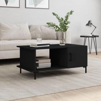 Mesa de centro madera contrachapada 90x50x40 cm en color blanco y negro, acabado brillante, ideal para salón o comedor, también como mesita auxiliar o mesa de café